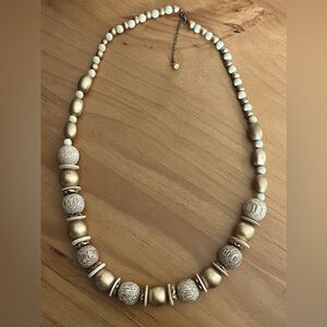 Wood Bead Necklace in Gold and Natural Tones